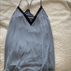 Blue tank top with black lace